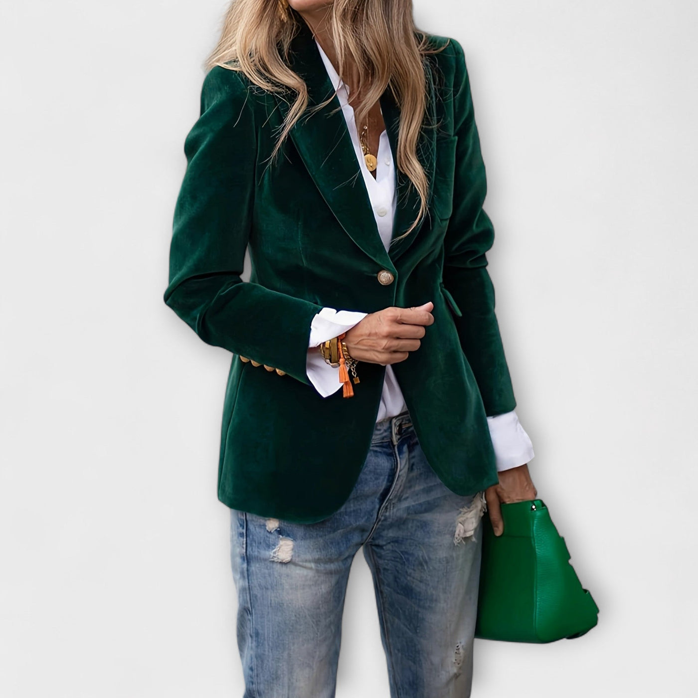 Addison - Velvet Blazer with Gold Button Accents