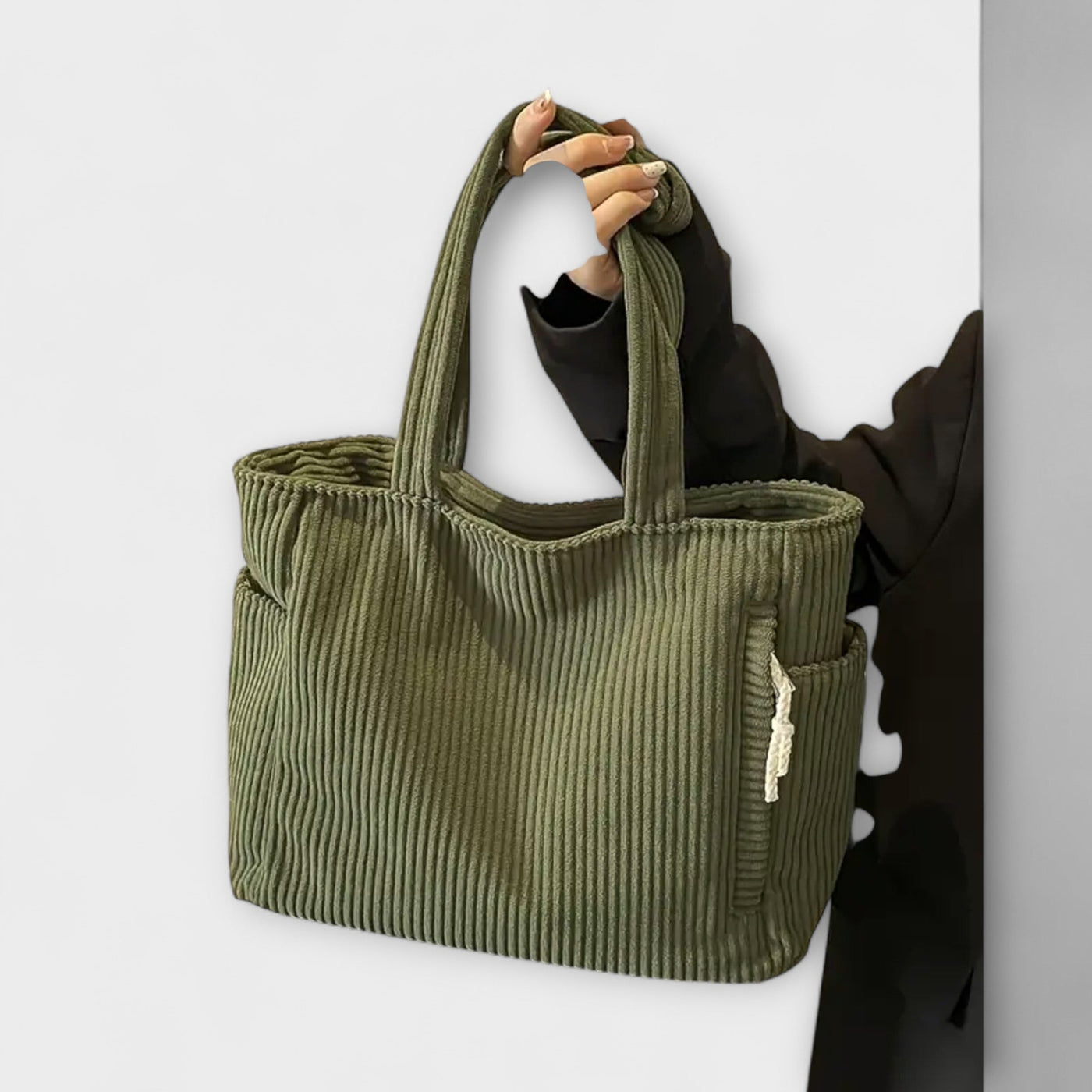 Ribbed Tote Bag with Cord Detail