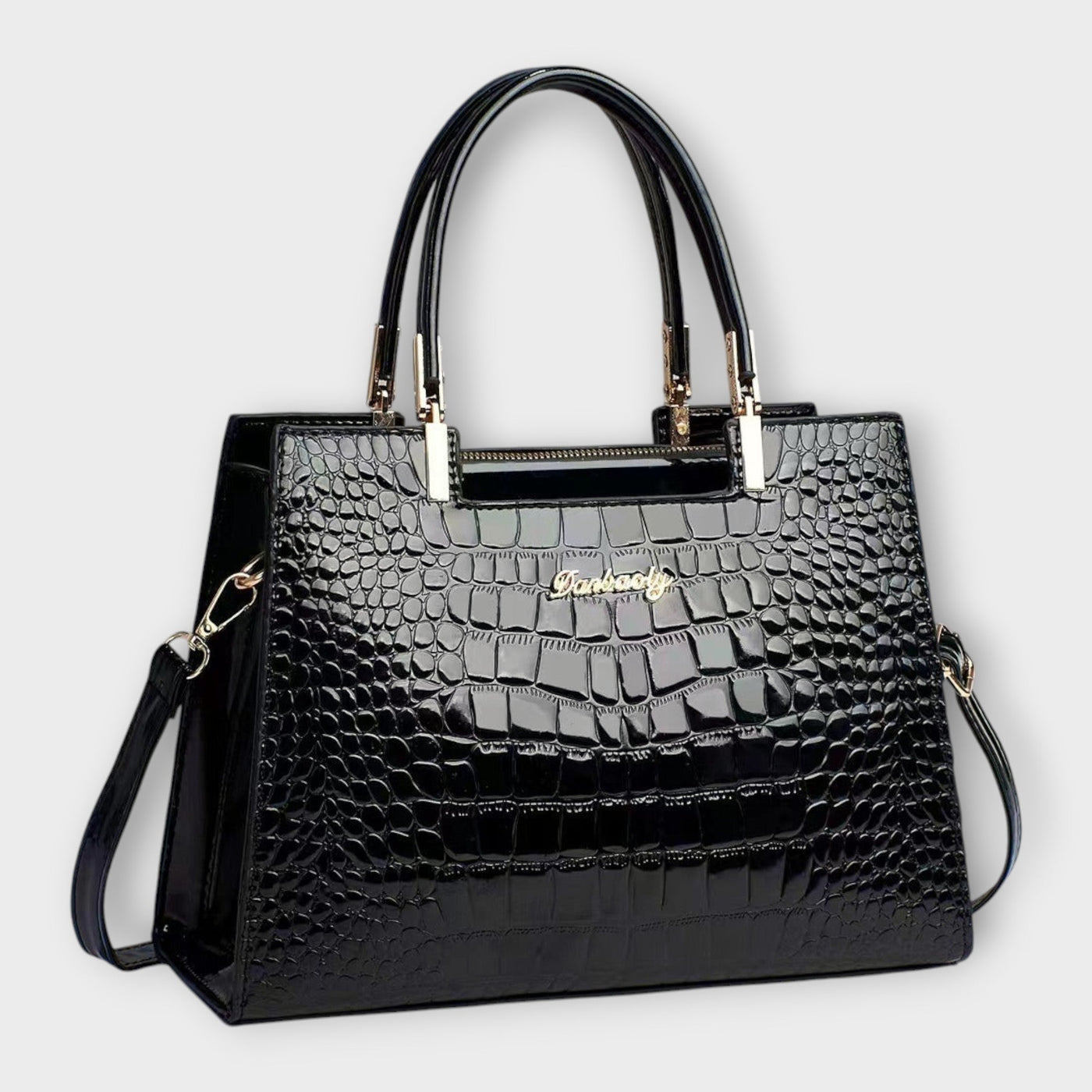 Glossy Crocodile Leather Pattern Handbag
