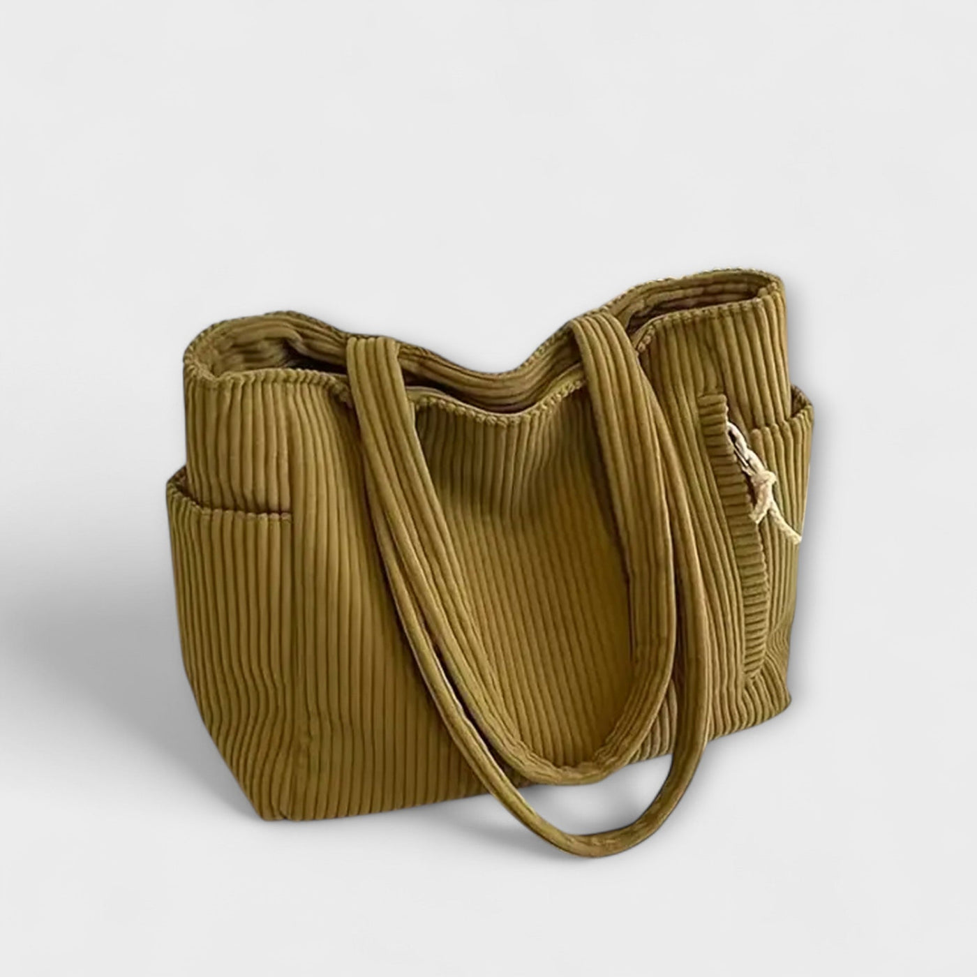 Ribbed Tote Bag with Cord Detail