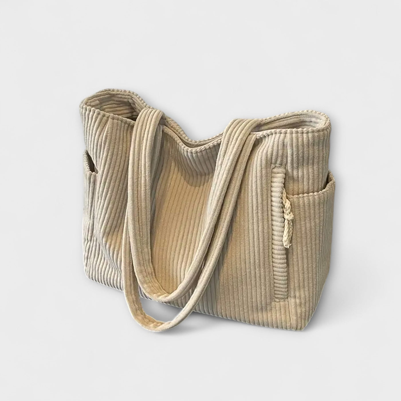 Ribbed Tote Bag with Cord Detail