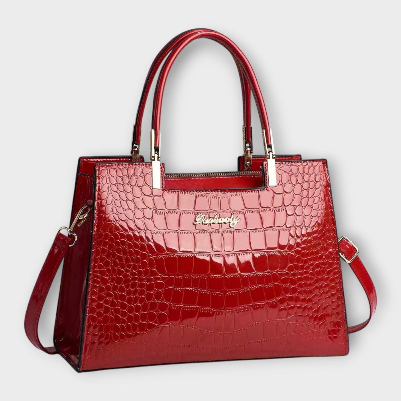 Glossy Crocodile Leather Pattern Handbag
