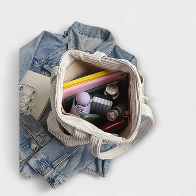 Ribbed Tote Bag with Cord Detail