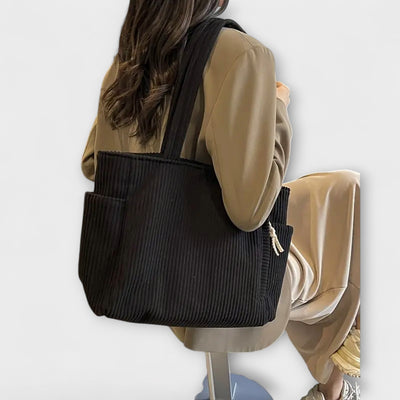 Ribbed Tote Bag with Cord Detail