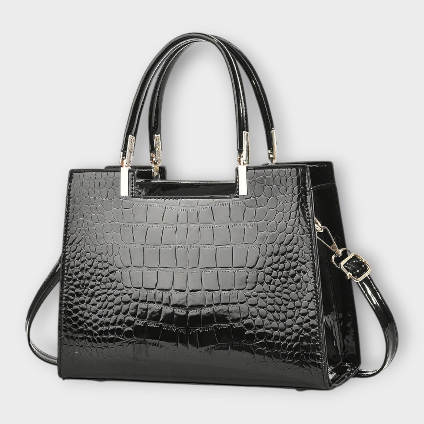 Glossy Crocodile Leather Pattern Handbag