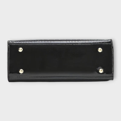 Glossy Crocodile Leather Pattern Handbag